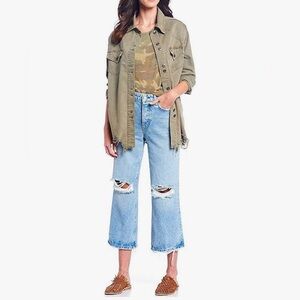 Free People Green Moodchild Shirt Jacket